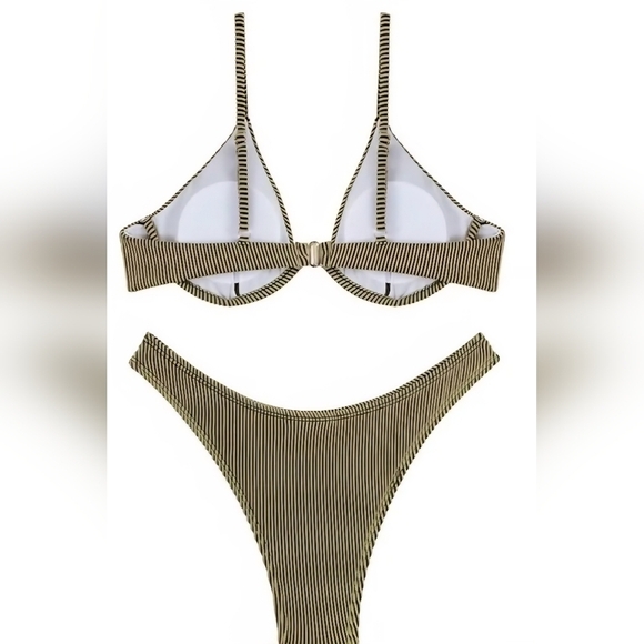 94.🆕 Medium Underwire Triangle Ribbed Textured Olive Bikini  NWOT - Picture 4 of 4